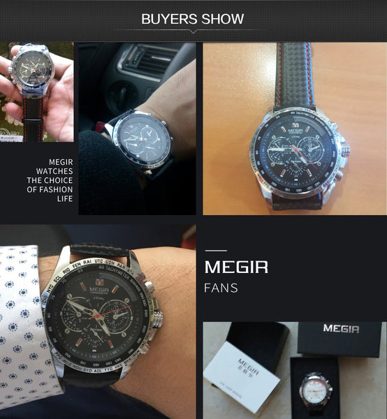 MEGIR Sport Mens Wristwatches Top Brand Luxury Quartz Men Wristwatch Fashion Casual Black PU Strap  Men Big Dial Erkek Saat 1010-kopara2trade.myshopify.com-