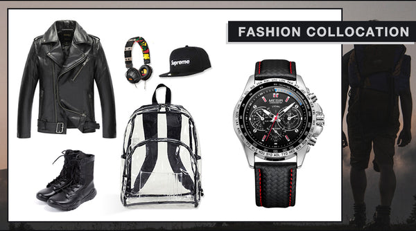 MEGIR Sport Mens Wristwatches Top Brand Luxury Quartz Men Wristwatch Fashion Casual Black PU Strap  Men Big Dial Erkek Saat 1010-kopara2trade.myshopify.com-