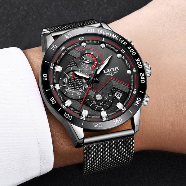 New LIGE Blue Casual Mesh Belt Fashion Quartz Gold Wristwatch Mens Wristwatches Top Brand Luxury Waterproof-kopara2trade.myshopify.com-