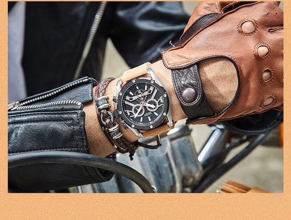 MEGIR Official Quartz Men Wristwatches Fashion Genuine Leather Chronograph Military Wristwatch  Men  Erkek Kol Saati-kopara2trade.myshopify.com-