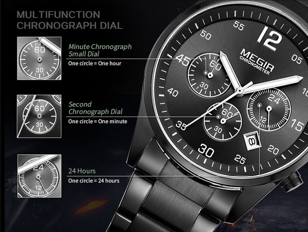 MEGIR Top Brand Men Wristwatch Fashion Chronograph Military Quartz Wristwatches Stainless Steel Business Wrist Wristwatch-kopara2trade.myshopify.com-