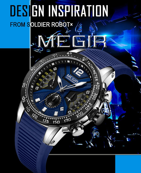 MEGIR Men Wristwatches Silicone Sport Chronograph Quartz Military Wristwatch Luxury Brand Zegarek Meski Erkek Kol Saati-kopara2trade.myshopify.com-