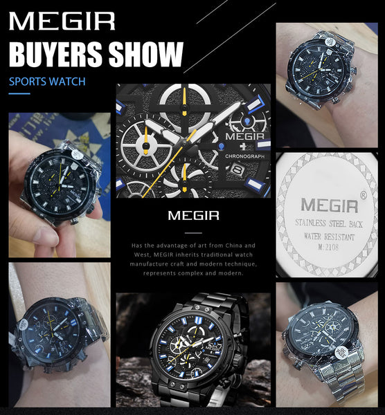 MEGIR  Men's Business Quartz Wristwatches Army Sports Chronograph Wristwatch Man Top Brand Luxury Relogios Masculinos 2108 Black-kopara2trade.myshopify.com-