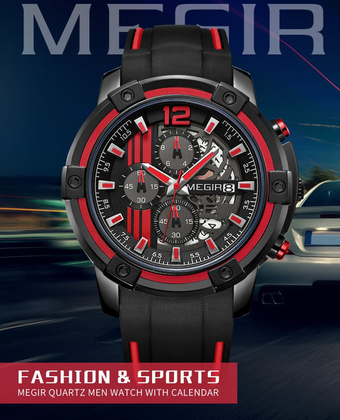 MEGIR Big Dial Quartz Men Wristwatches with Chronograph Silicone Military Sport Wristwatch Men  Fashion Wristwatches-kopara2trade.myshopify.com-