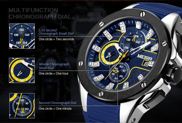MEGIR Chronograph Quartz Men Wristwatch  Luxury Brand Silicone Army Military Sport Wristwatches Mens erkek kol saat-kopara2trade.myshopify.com-