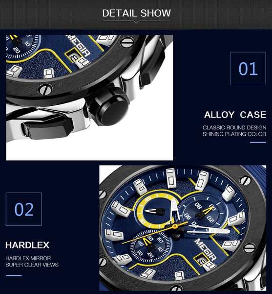 MEGIR Chronograph Quartz Men Wristwatch  Luxury Brand Silicone Army Military Sport Wristwatches Mens erkek kol saat-kopara2trade.myshopify.com-