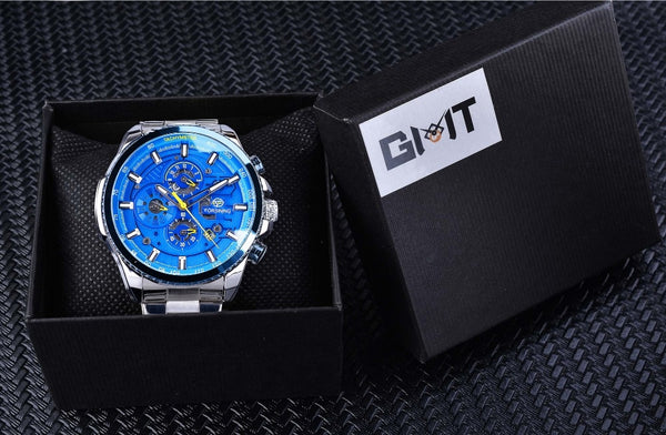 Forsining Blue Ocean Design Silver Steel 3 Dial Calendar Display Mens Automatic Mechanical Sport Wrist Wristwatches Top Brand Luxury-kopara2trade.myshopify.com-