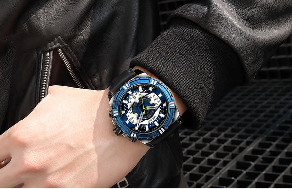 MEGIR Men's Leather Strap Army Sports Casual Wristwatches Waterproof Luminous Army Wristwatch Man Relogios Masculino  2118 Blue-kopara2trade.myshopify.com-