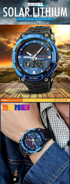 SKMEI SOLAR POWER Men Sports Wristwatches LED Digital Quartz Wristwatch 5ATM Waterproof Outdoor Dress Solar Wristwatches Military Wristwatch Solar-kopara2trade.myshopify.com-