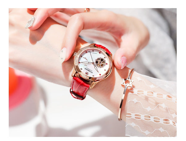 STARKING 34mm Automatic Watch Rose Gold Steel Case Vogue Dress Watches Skeleton Transparent Watch Women Mechanical Wristwatches-kopara2trade.myshopify.com-