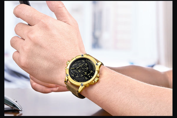 MEGIR Chronograph Sport Quartz Wristwatch Men Dual Time Zone Men Wrist Wristwatches Creative Leather Army Military Wristwatches Hour-kopara2trade.myshopify.com-