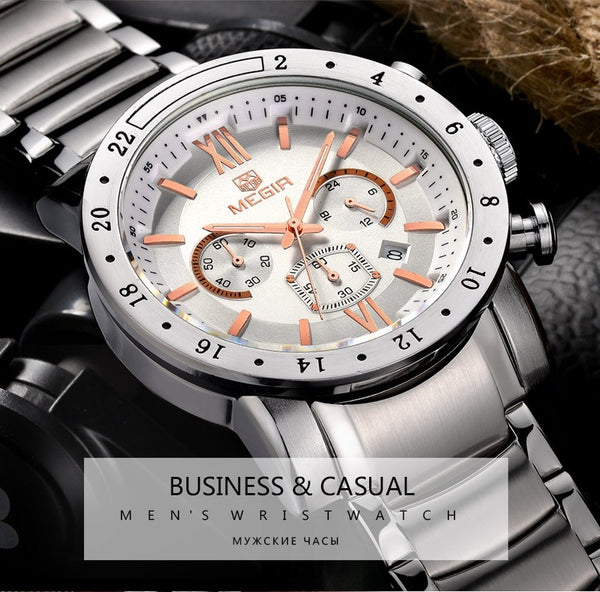 MEGIR  Wristwatch Men Fashion Sport Quartz Mens Wristwatches Waterproof Full Steel Business Chronograph Date Male-kopara2trade.myshopify.com-