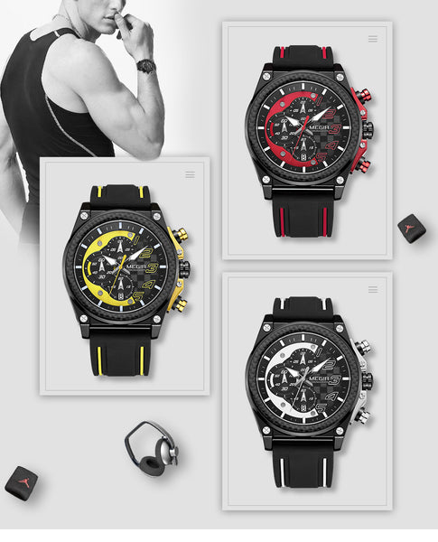 MEGIR Quartz Men Sport Wristwatch Big Dials Silicone Strap Army Military Wristwatches Men Chronograph Wristwatches-kopara2trade.myshopify.com-