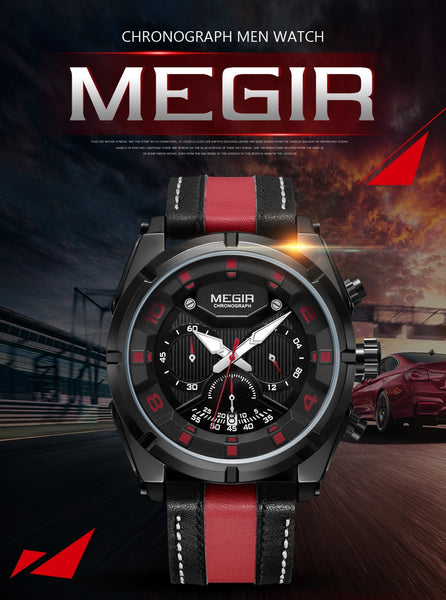 MEGIR Chronograph Sport Wristwatch Men Quartz Wristwatches  Fashion Leather Army Military Wristwatches Hour Time-kopara2trade.myshopify.com-