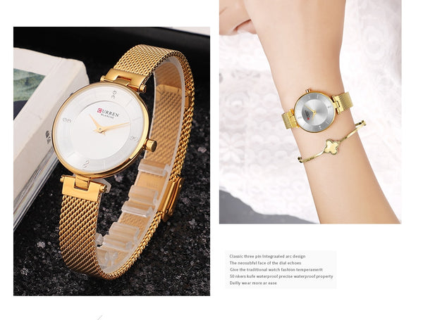 Luxury Brand CURREN Fashion Ladies Wristwatches Rose Gold Mesh Belt Quartz Women Wristwatch Minimalism Rhinestone Female Waterproof Clock-kopara2trade.myshopify.com-