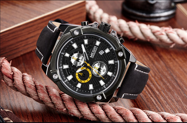 MEGIR Men Sport Wristwatch Brand Chronograph Army Military Quartz Wristwatches Men Leather Wristwatch Reloj Hombre-kopara2trade.myshopify.com-
