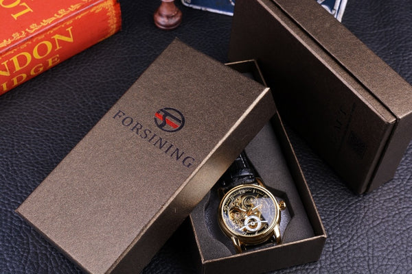 Forsining Hollow Engraving Skeleton Casual Designer Black Golden Case Gear Bezel Wristwatches Men Luxury Brand Automatic Wristwatches-kopara2trade.myshopify.com-Watch