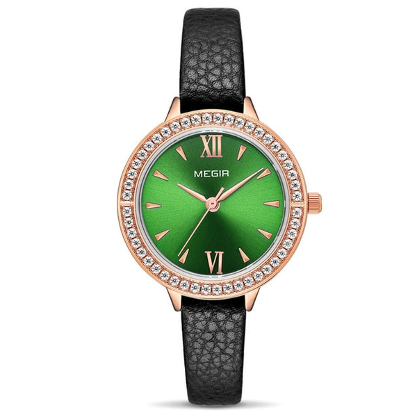 MEGIR Women Wristwatches Reloj Mujer Green Face Leather Strap Luxury Diamond Ladies Wristwatch Womeno Zegarek Damski-kopara2trade.myshopify.com-