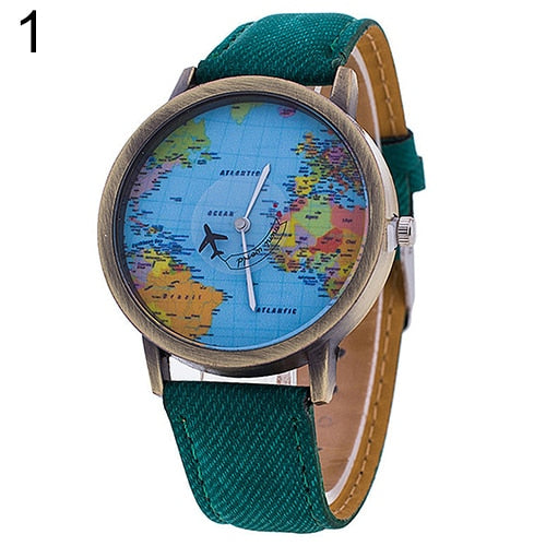 Hot Sale Mini World Fashion Quartz Watch Men Unisex Map Airplane movement Travel Around The World Women Leather Dress Wrist Watch-kopara2trade.myshopify.com-
