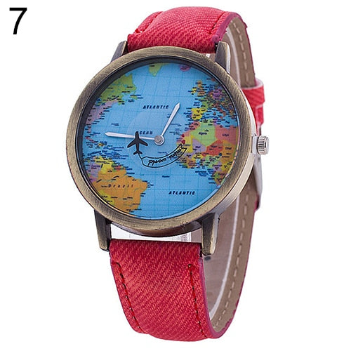 Hot Sale Mini World Fashion Quartz Watch Men Unisex Map Airplane movement Travel Around The World Women Leather Dress Wrist Watch-kopara2trade.myshopify.com-