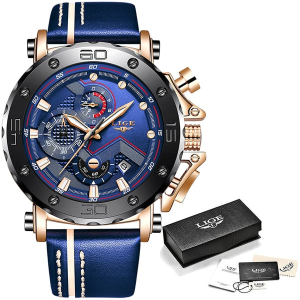 New LIGE Sport Chronograph Mens Wristwatches Top Brand Casual Leather Waterproof Date Quartz Wristwatch-kopara2trade.myshopify.com-