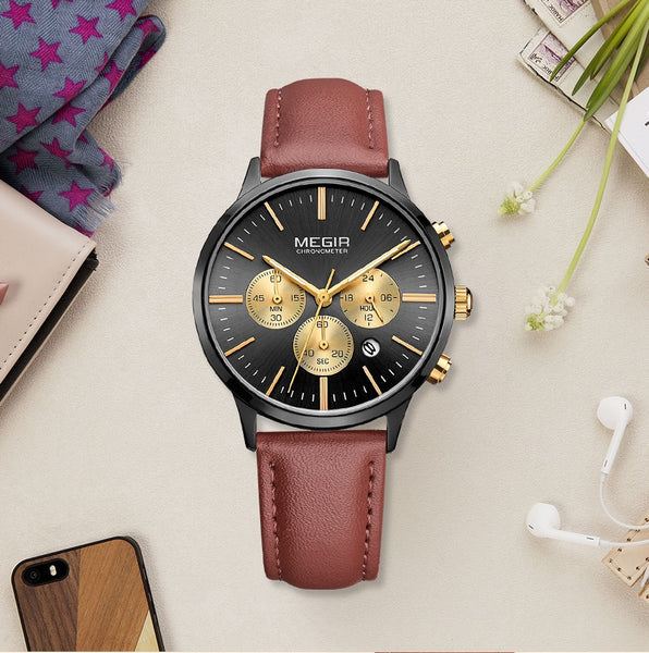 MEGIR Luxury Women Quartz Wristwatch Top Brand Ladies Chronograph Ultra Thin Wristwatches Lady Waterproof Clock Bracelet Wristwatch Woman-kopara2trade.myshopify.com-
