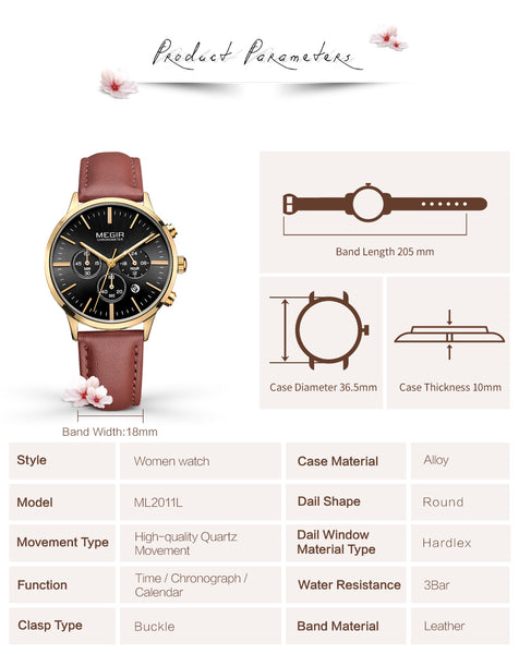 MEGIR Luxury Women Quartz Wristwatch Top Brand Ladies Chronograph Ultra Thin Wristwatches Lady Waterproof Clock Bracelet Wristwatch Woman-kopara2trade.myshopify.com-