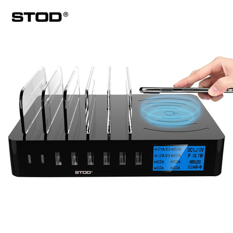 STOD Smart USB Charger Qi Wireless Charging Staition 50W LCD Display Desktop Holder For iPhone X Samsung Huawei Mi 9 AC Adapter-kopara2trade.myshopify.com-