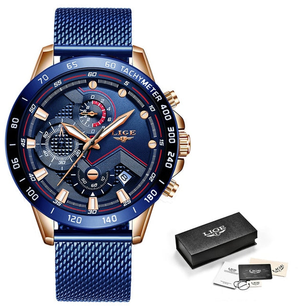 New LIGE Blue Casual Mesh Belt Fashion Quartz Gold Wristwatch Mens Wristwatches Top Brand Luxury Waterproof-kopara2trade.myshopify.com-