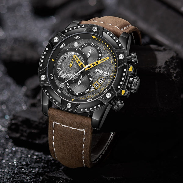 MEGIR Creative Wristwatch Man Wristwatch Waterproof Leather Mens Wristwatches Top Brand Luxury Chronograph Sport Wristwatch-kopara2trade.myshopify.com-