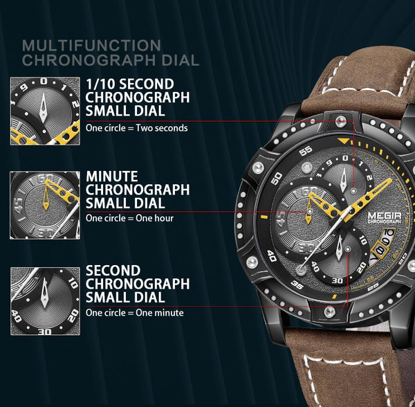 MEGIR Creative Wristwatch Man Wristwatch Waterproof Leather Mens Wristwatches Top Brand Luxury Chronograph Sport Wristwatch-kopara2trade.myshopify.com-