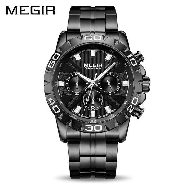 MEGIR Mens Wristwatches Top Brand Luxury Black Stainless Steel Business Quartz Wristwatch Men   Erkek Kol Saati-kopara2trade.myshopify.com-
