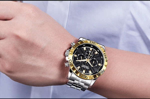 MEGIR Mens Wristwatches Top Brand Luxury Black Stainless Steel Business Quartz Wristwatch Men   Erkek Kol Saati-kopara2trade.myshopify.com-