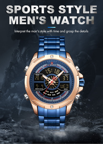 New NAVIFORCE Men Wristwatch Full Steel Quartz Men's Wrist Wristwatches Military Dual Display Waterproof Sports Digital Male-kopara2trade.myshopify.com-