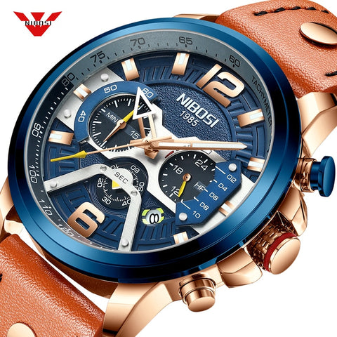 NIBOSI Casual Sport Wristwatch Men Blue Top Brand Luxury Military Leather-kopara2trade.myshopify.com-