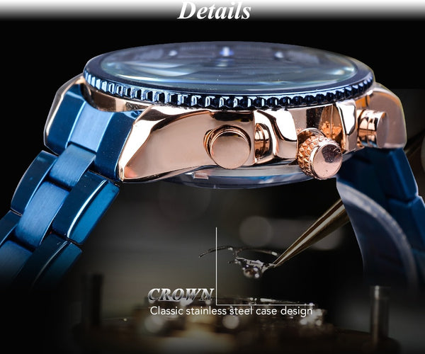 Forsining Men Blue Mechanical Wrist Wristwatches Automatic Multifunction Date Military Sport Stainless Steel Strap-kopara2trade.myshopify.com-