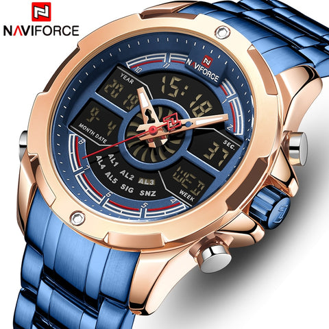 New NAVIFORCE Men Wristwatch Full Steel Quartz Men's Wrist Wristwatches Military Dual Display Waterproof Sports Digital Male-kopara2trade.myshopify.com-