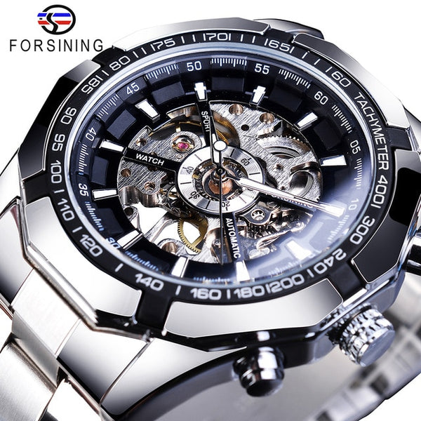 Forsining  Silver Stainless Steel Waterproof Mens Skeleton Wristwatches Top Brand Luxury Transparent Mechanical Male Wrist Wristwatch-kopara2trade.myshopify.com-