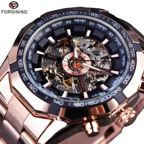 Forsining  Silver Stainless Steel Waterproof Mens Skeleton Wristwatches Top Brand Luxury Transparent Mechanical Male Wrist Wristwatch-kopara2trade.myshopify.com-