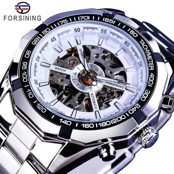 Forsining  Silver Stainless Steel Waterproof Mens Skeleton Wristwatches Top Brand Luxury Transparent Mechanical Male Wrist Wristwatch-kopara2trade.myshopify.com-