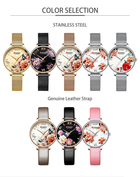 CURREN Charming Flower Design Watches Women Fashion Casual Leather Wristwatch Ladies Watch Female  Women's Quartz Watch-kopara2trade.myshopify.com-