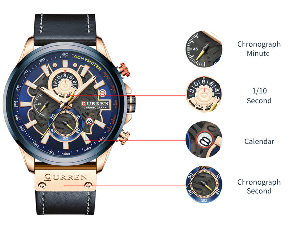 NEW Men Watches Brand CURREN Creative Fashion Chronograph Quartz Wristwatch Leather Strap Lumious Hands Waterproof-kopara2trade.myshopify.com-