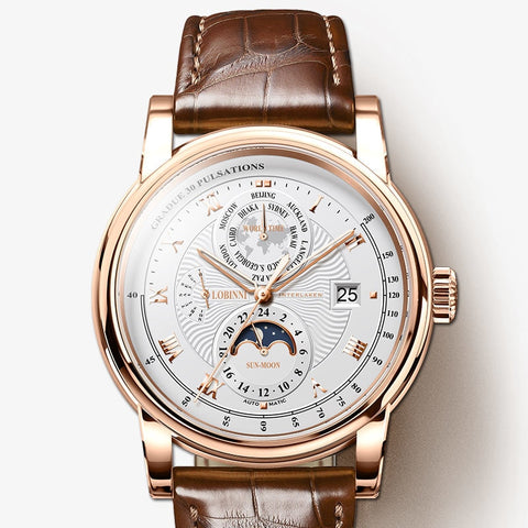 Switzerland LOBINNI Men Watch Luxury Brand Moon Phase Automatic Mechanical Men's Wirstwatches Sapphire Leather Seagull Movement-kopara2trade.myshopify.com-