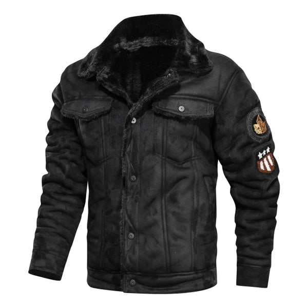 Men Old Fashioned Suede Leather Jackets Vintage Military Jacket Winter Coat Warm Casual Leather Jackets PU Slim Fit Male Zipper-kopara2trade.myshopify.com-