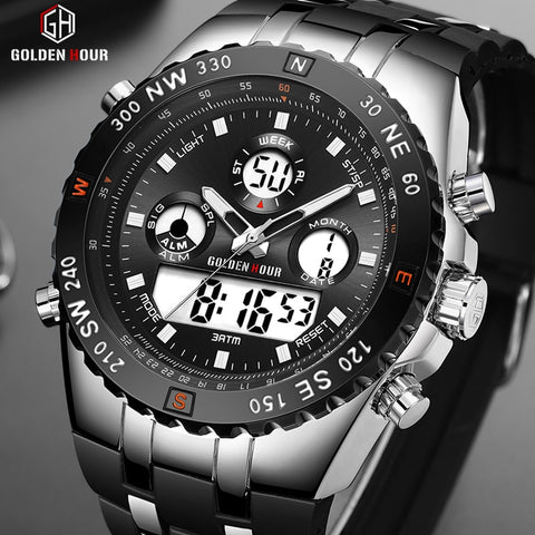 GOLDENHOUR Men Sport Watches Analog Digital Dual Display Man Fashion Outdoor Military Black Rubber Wristwatch Luminous-kopara2trade.myshopify.com-