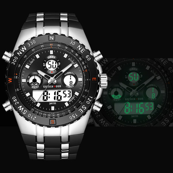 GOLDENHOUR Men Sport Watches Analog Digital Dual Display Man Fashion Outdoor Military Black Rubber Wristwatch Luminous-kopara2trade.myshopify.com-