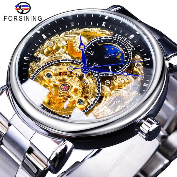 Forsining Automatic Mechanical Business Watch Mens Golden Moon Phase Steel Strap Wrist Watches Top Brand Relogio Masculino-kopara2trade.myshopify.com-