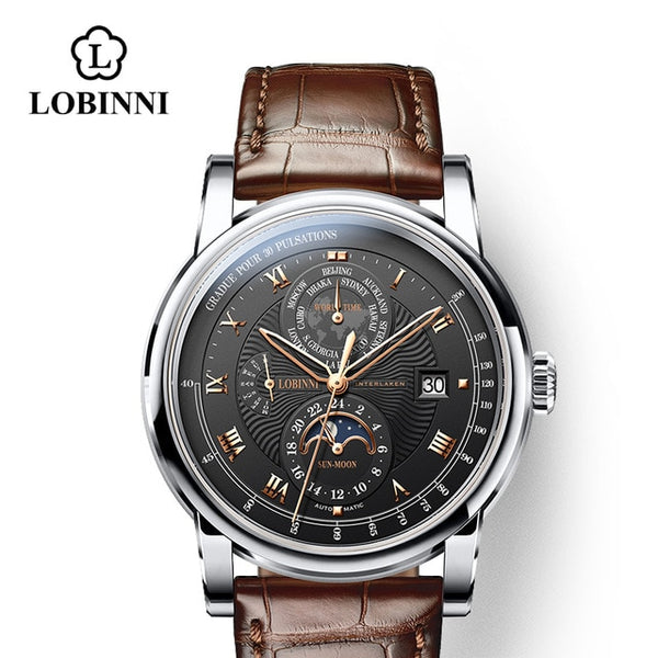 Switzerland LOBINNI Men Watch Luxury Brand Moon Phase Automatic Mechanical Men's Wirstwatches Sapphire Leather Seagull Movement-kopara2trade.myshopify.com-