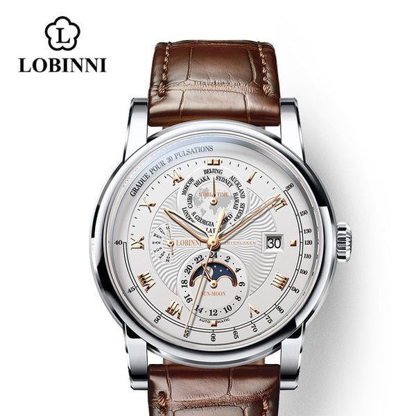 Switzerland LOBINNI Men Watch Luxury Brand Moon Phase Automatic Mechanical Men's Wirstwatches Sapphire Leather Seagull Movement-kopara2trade.myshopify.com-