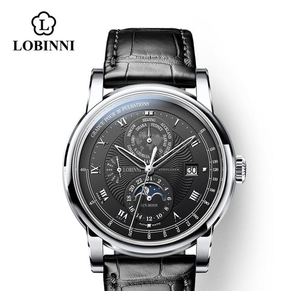 Switzerland LOBINNI Men Watch Luxury Brand Moon Phase Automatic Mechanical Men's Wirstwatches Sapphire Leather Seagull Movement-kopara2trade.myshopify.com-